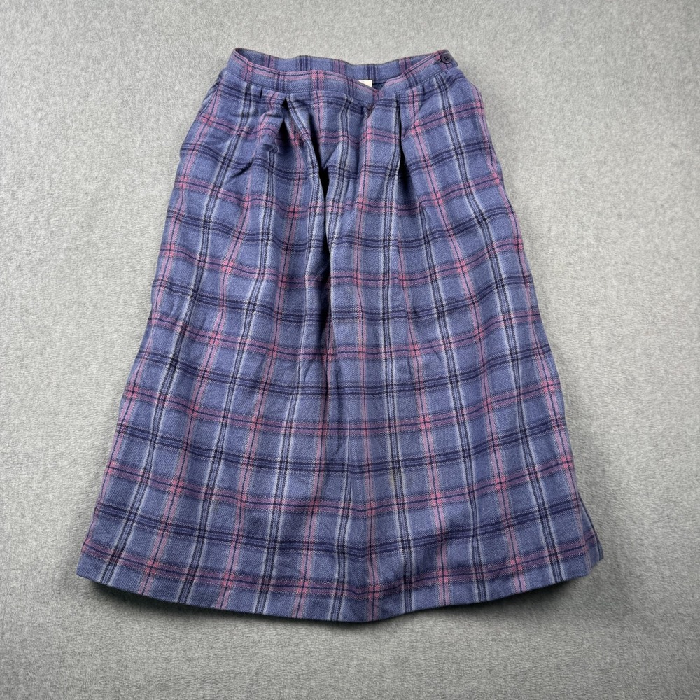 Pendleton Plaid Skirt Womens 10 Blue Pink Wool A Line Midi Vintage Academia